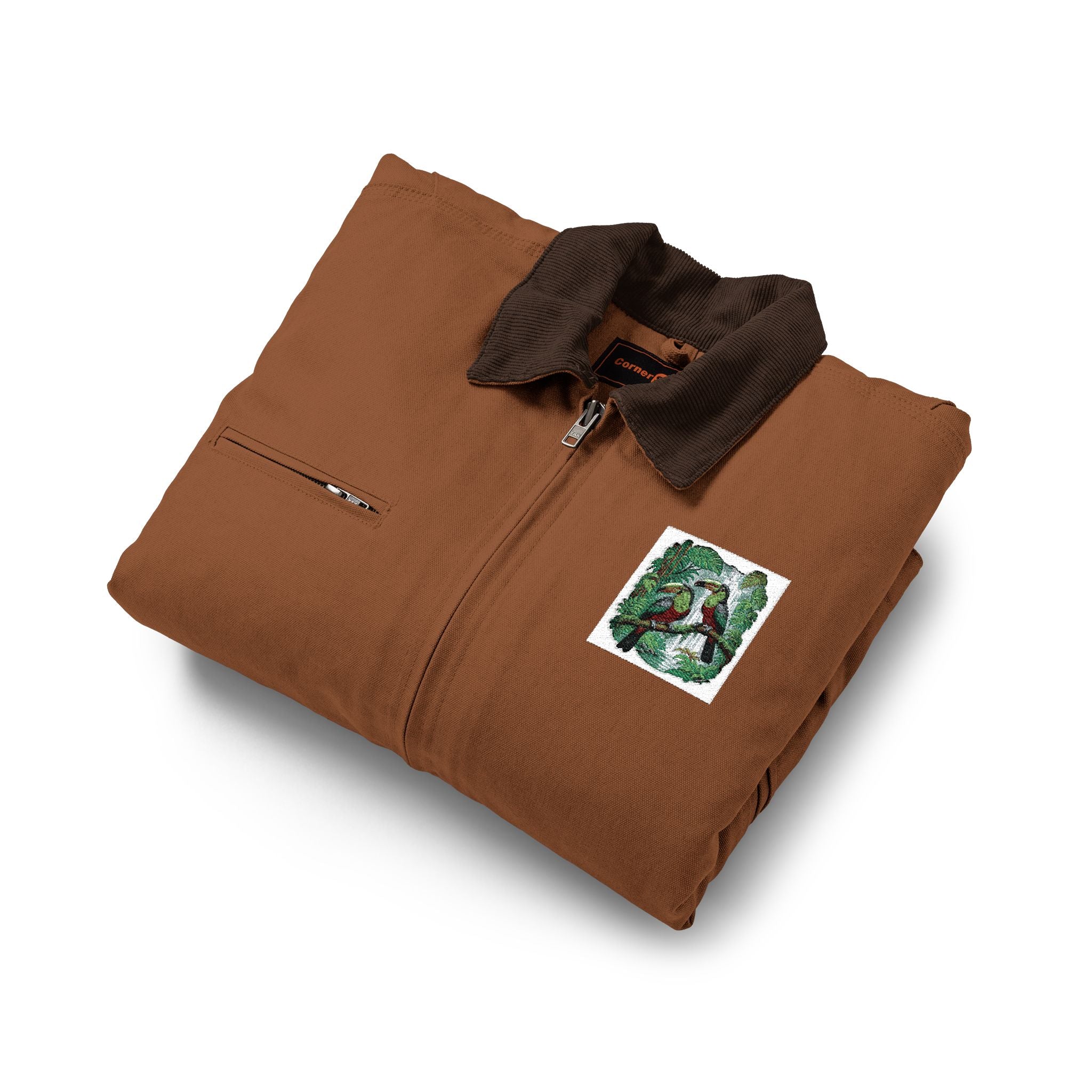 NOBLE Work Jacket with Green Floral Patch — Heavy Duck Cloth Coat