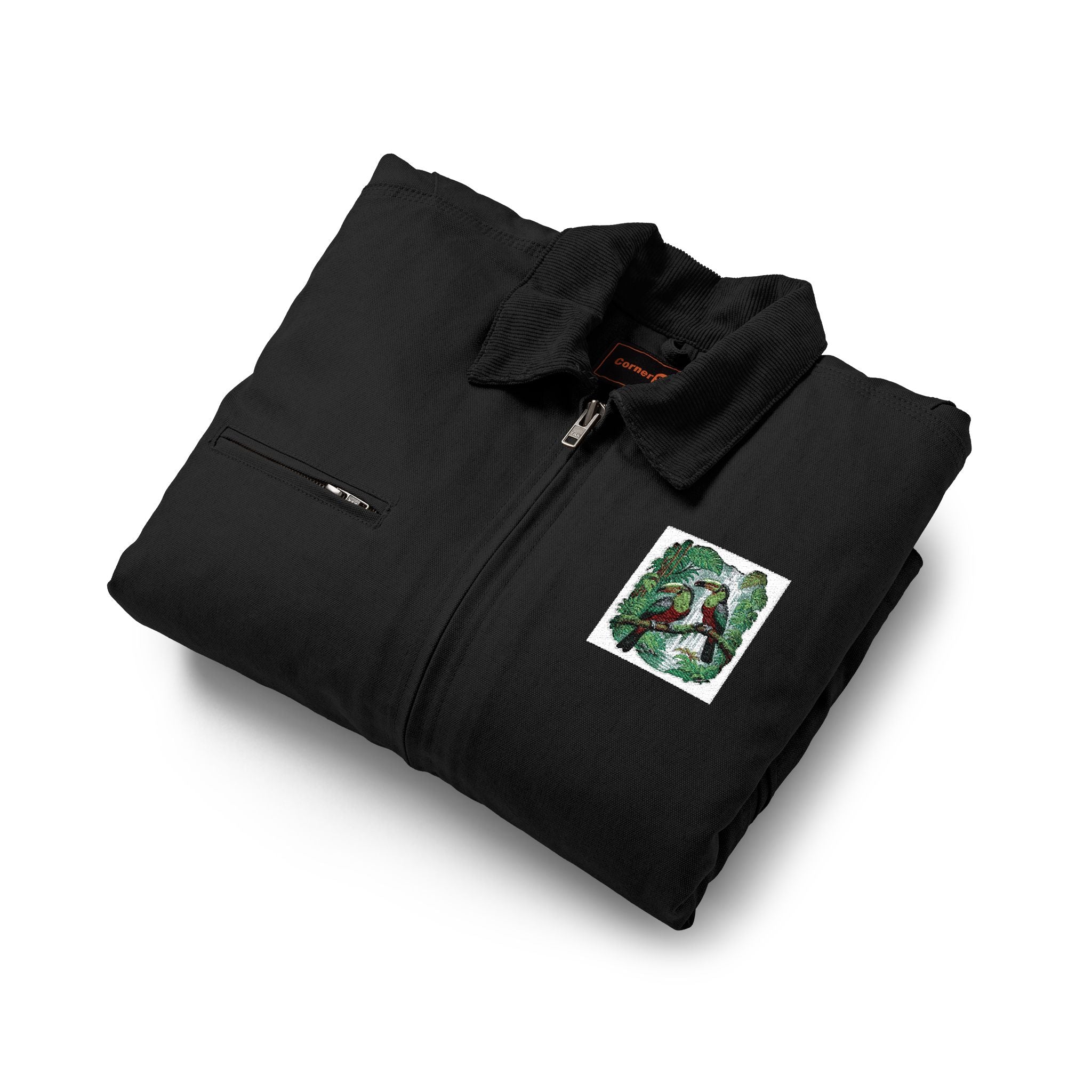 NOBLE Work Jacket with Green Floral Patch — Heavy Duck Cloth Coat