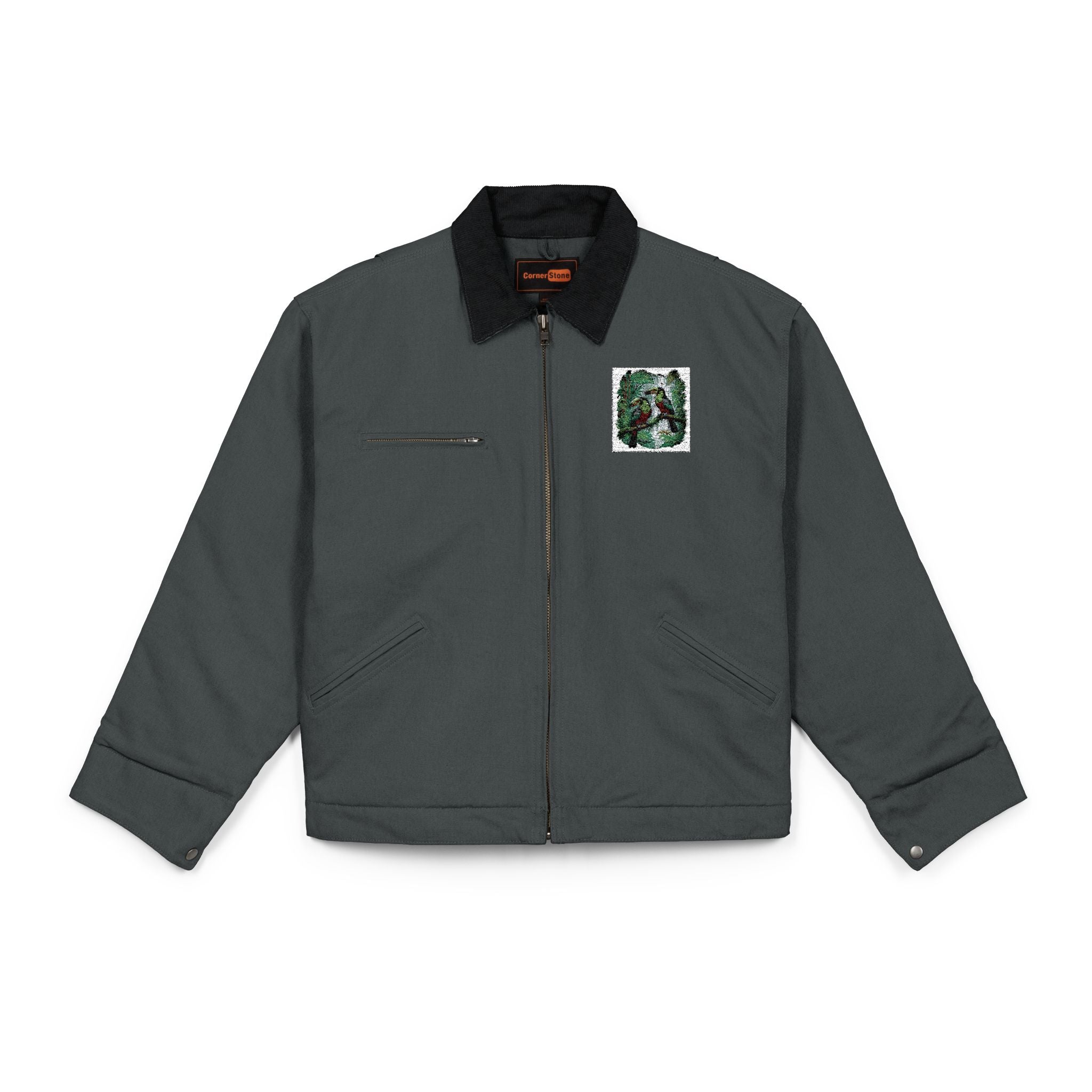 NOBLE Work Jacket with Green Floral Patch — Heavy Duck Cloth Coat