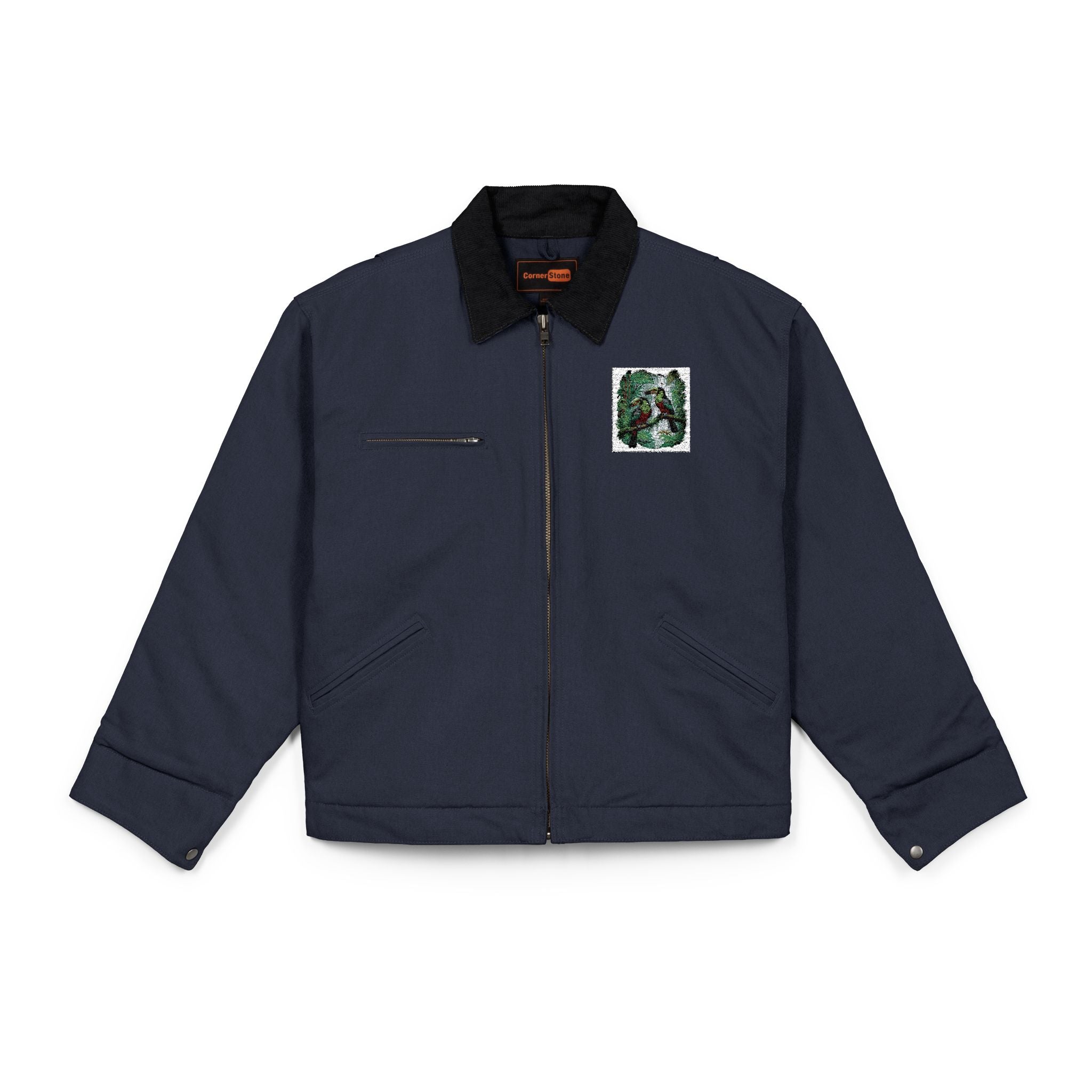 NOBLE Work Jacket with Green Floral Patch — Heavy Duck Cloth Coat