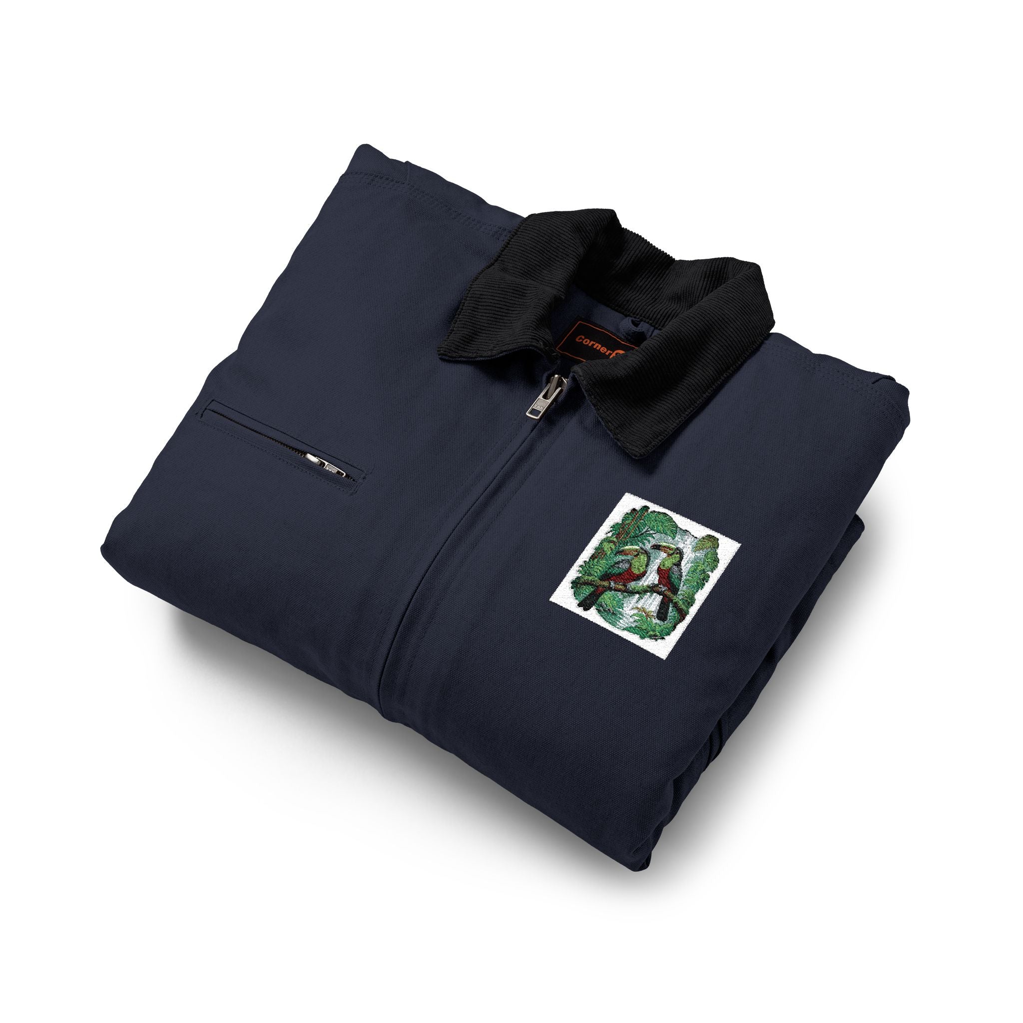 NOBLE Work Jacket with Green Floral Patch — Heavy Duck Cloth Coat