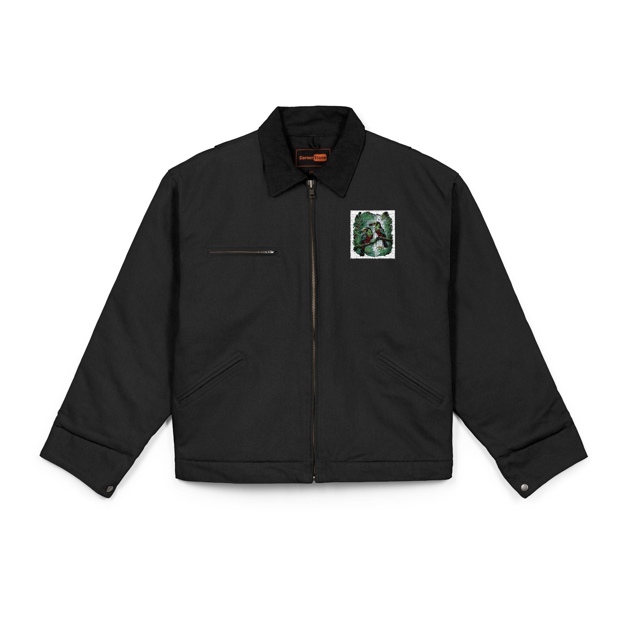NOBLE Work Jacket with Green Floral Patch — Heavy Duck Cloth Coat