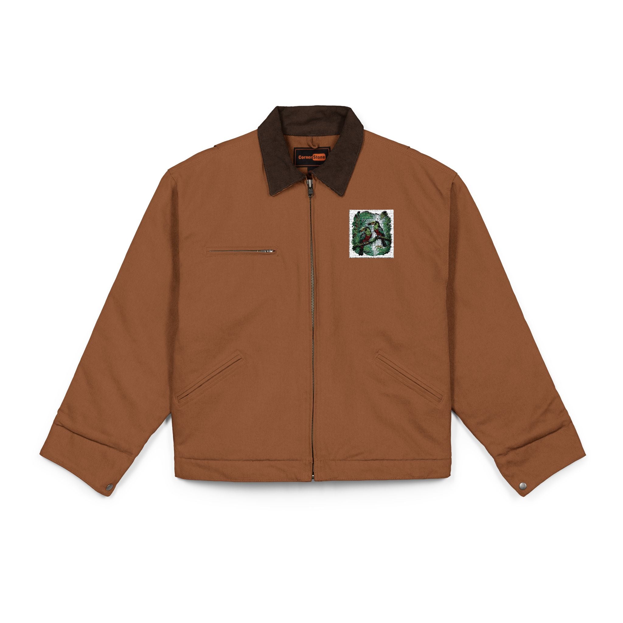 NOBLE Work Jacket with Green Floral Patch — Heavy Duck Cloth Coat