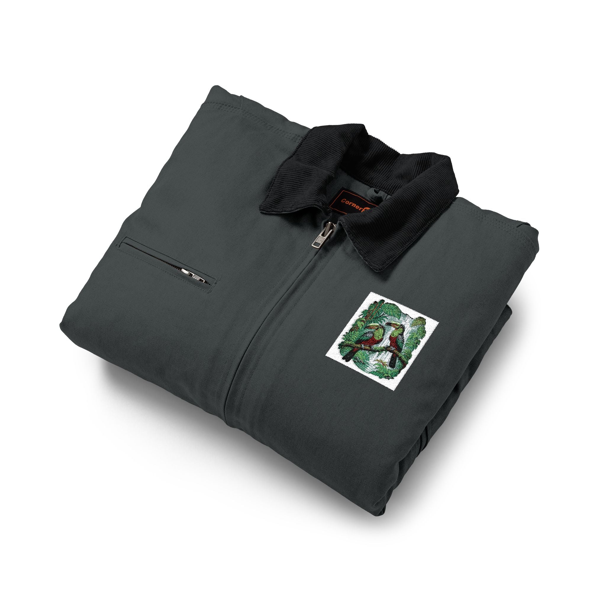 NOBLE Work Jacket with Green Floral Patch — Heavy Duck Cloth Coat